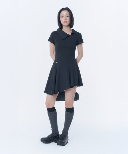 SLASH BUTTON FLARE ONE PIECE BLACK