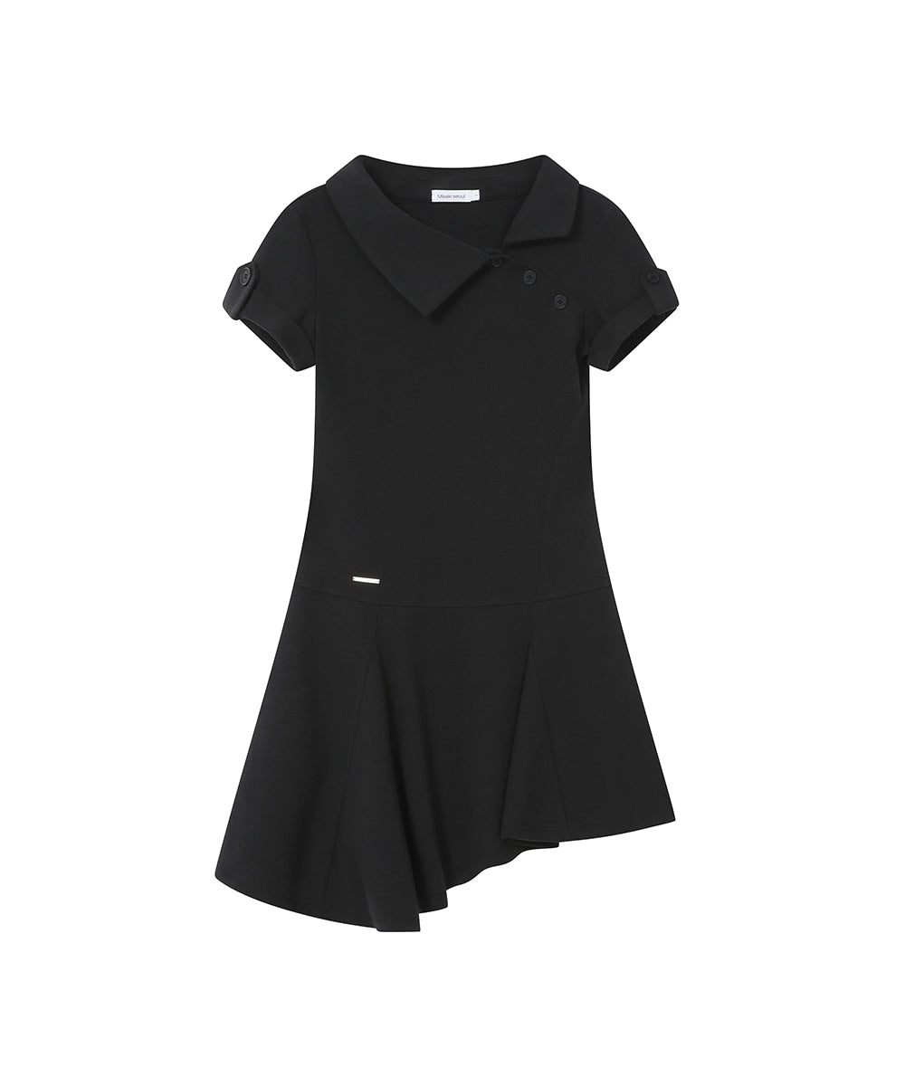 SLASH BUTTON FLARE ONE PIECE BLACK