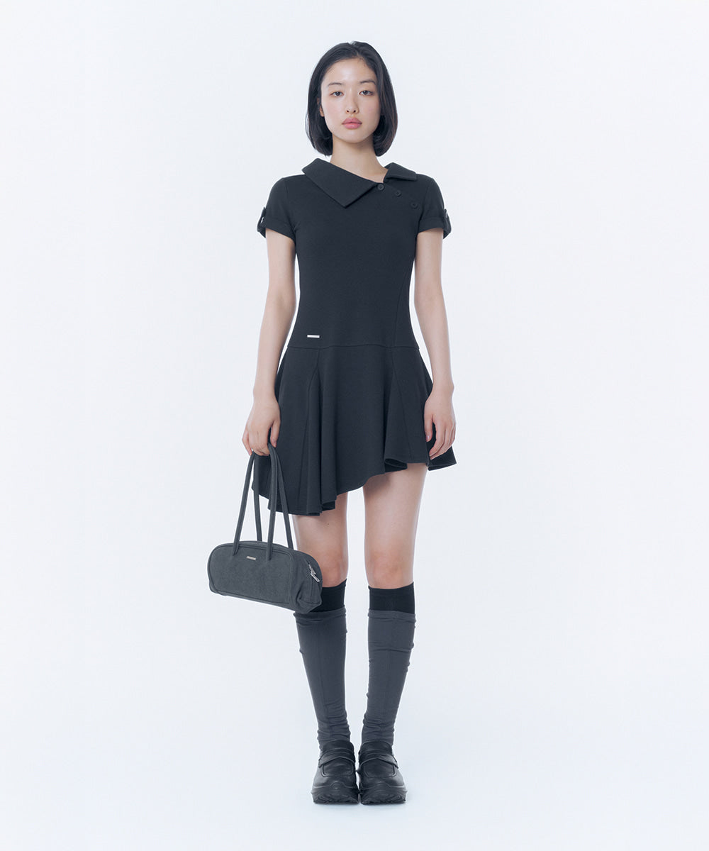 SLASH BUTTON FLARE ONE PIECE BLACK