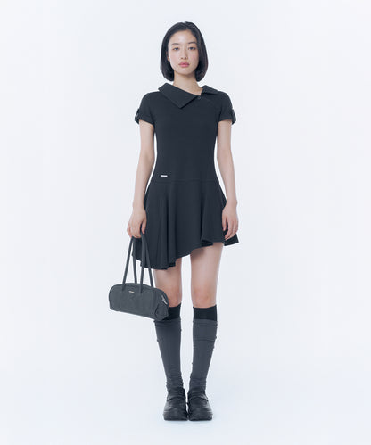 SLASH BUTTON FLARE ONE PIECE BLACK