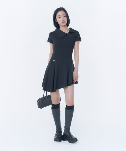 SLASH BUTTON FLARE ONE PIECE BLACK