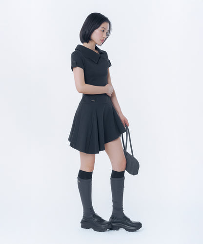 SLASH BUTTON FLARE ONE PIECE BLACK