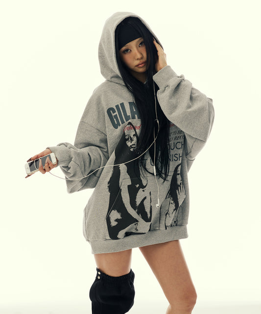 TWICE GIRL OVER SIZE HOODIE GREY