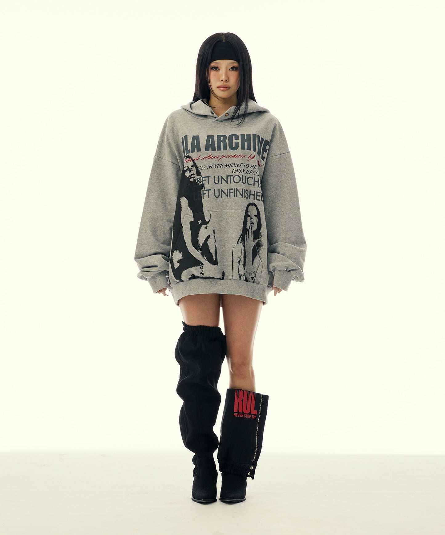 TWICE GIRL OVER SIZE HOODIE GREY