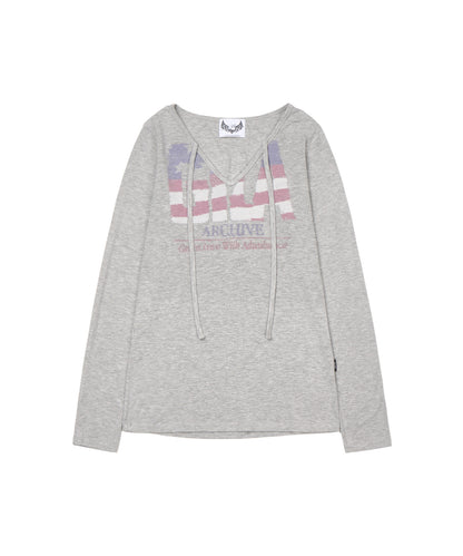 USA LOGO V-NECK LONG SLEEVE GREY