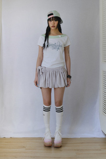 SWEET STRIPE BOAT NECK TEE WHITE