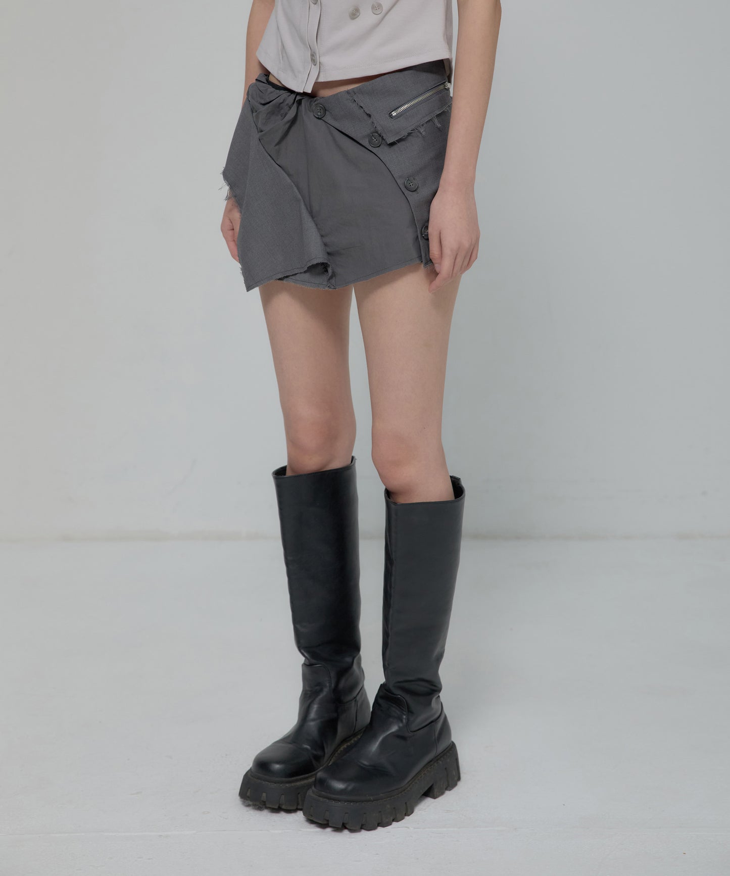 ASYMMETRICAL LAYERED MINI SKIRT DARK GREY