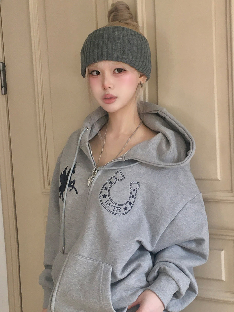 UNICORN HOOD ZIP UP(GRAY)
