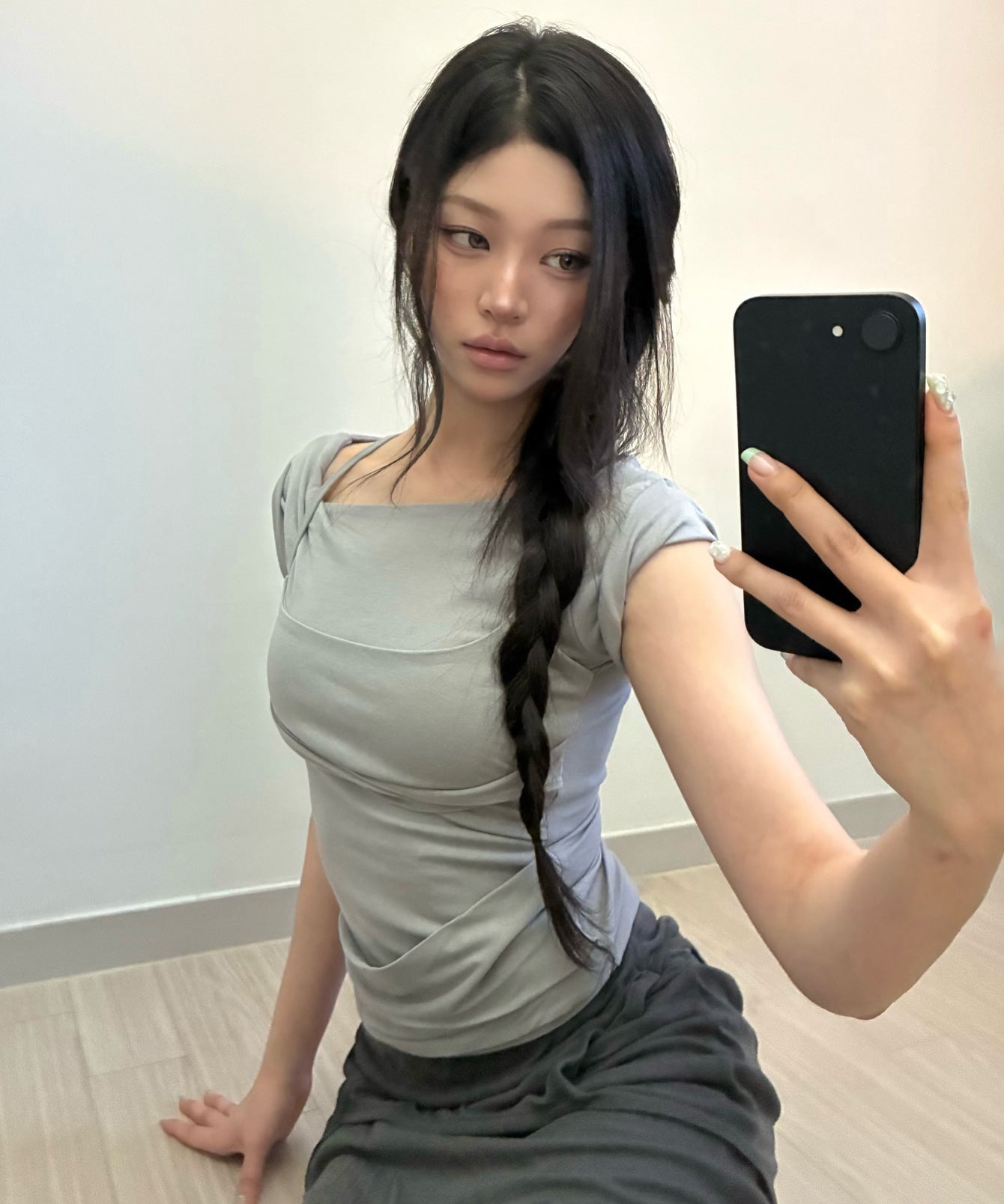 LAYERED BUSTIER T-SHIRT GREY