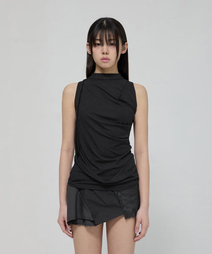 DRAPED SLEEVELESS TOP BLACK
