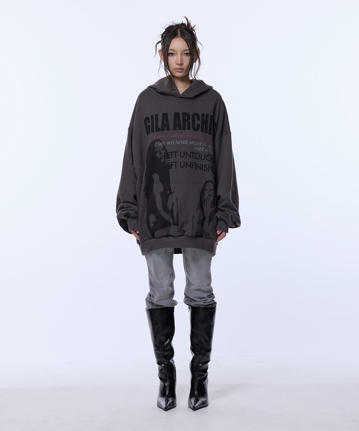 TWICE GIRL OVER SIZE HOODED CHARCOAL