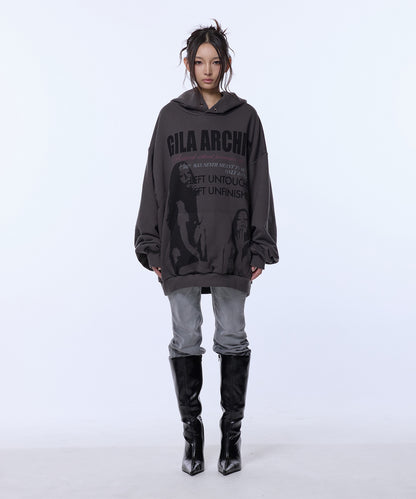 TWICE GIRL OVER SIZE HOODED CHARCOAL