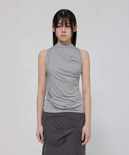 DRAPED SLEEVELESS TOP GREY