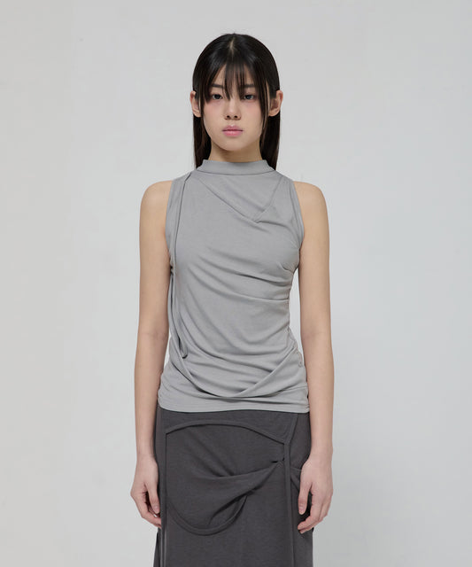 DRAPED SLEEVELESS TOP GREY