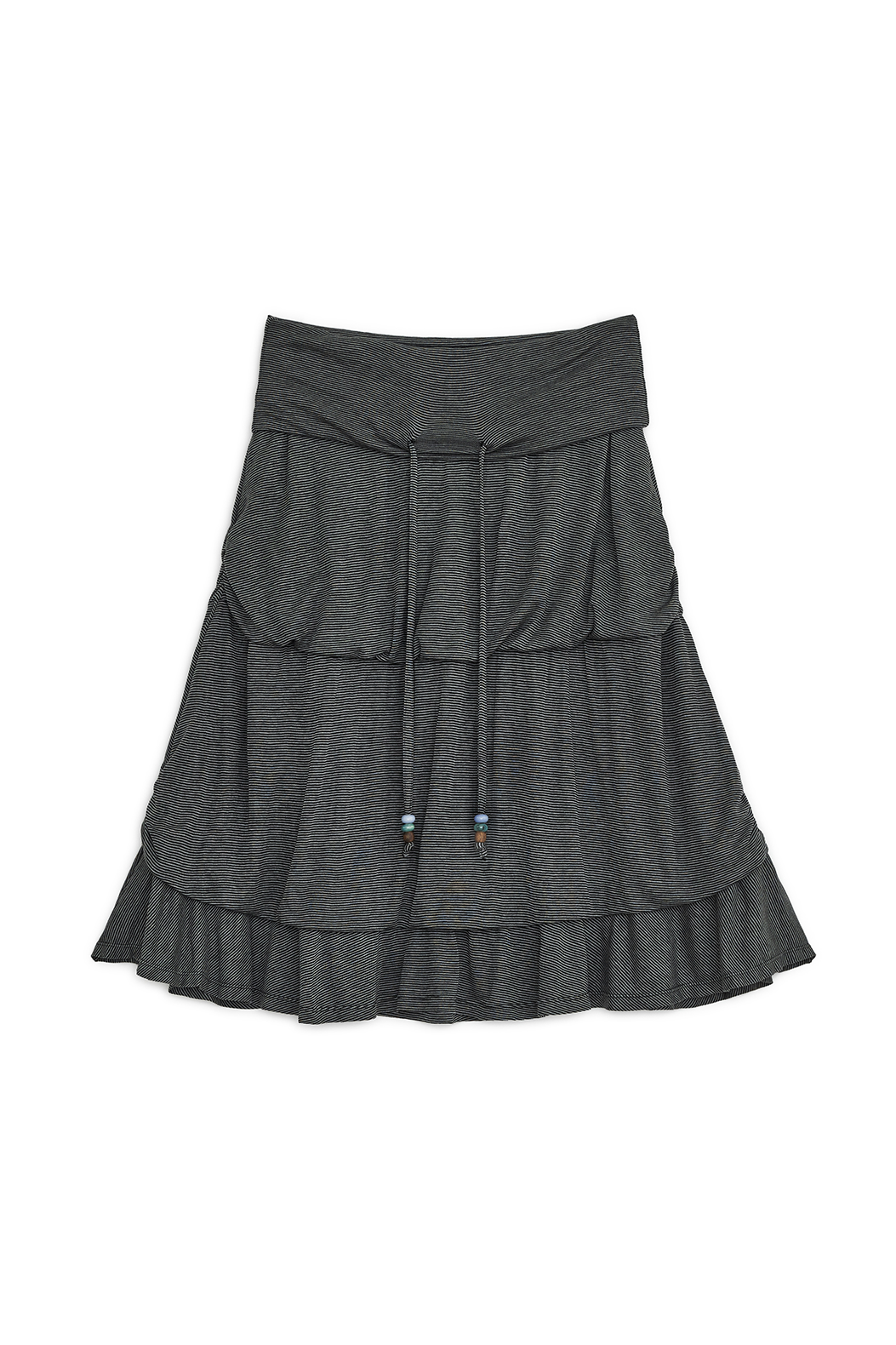 STRIPE FLAYERED MIDI SKIRT BLACK