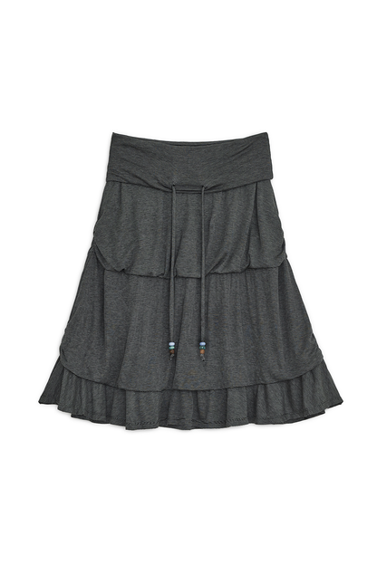 STRIPE FLAYERED MIDI SKIRT BLACK
