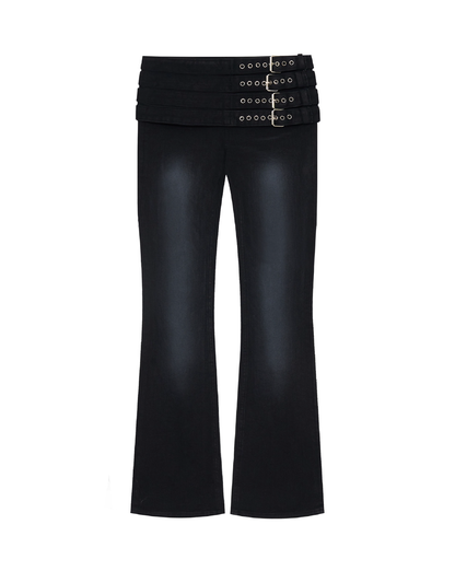 BELTED STRAIGHT PANTS BLACK