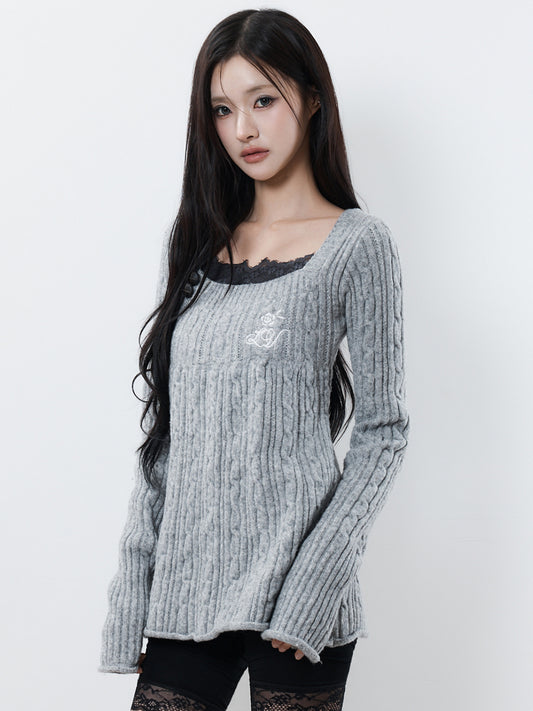SQUARE NECK KNIT(GRAY)
