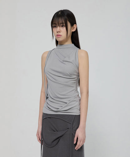 DRAPED SLEEVELESS TOP GREY