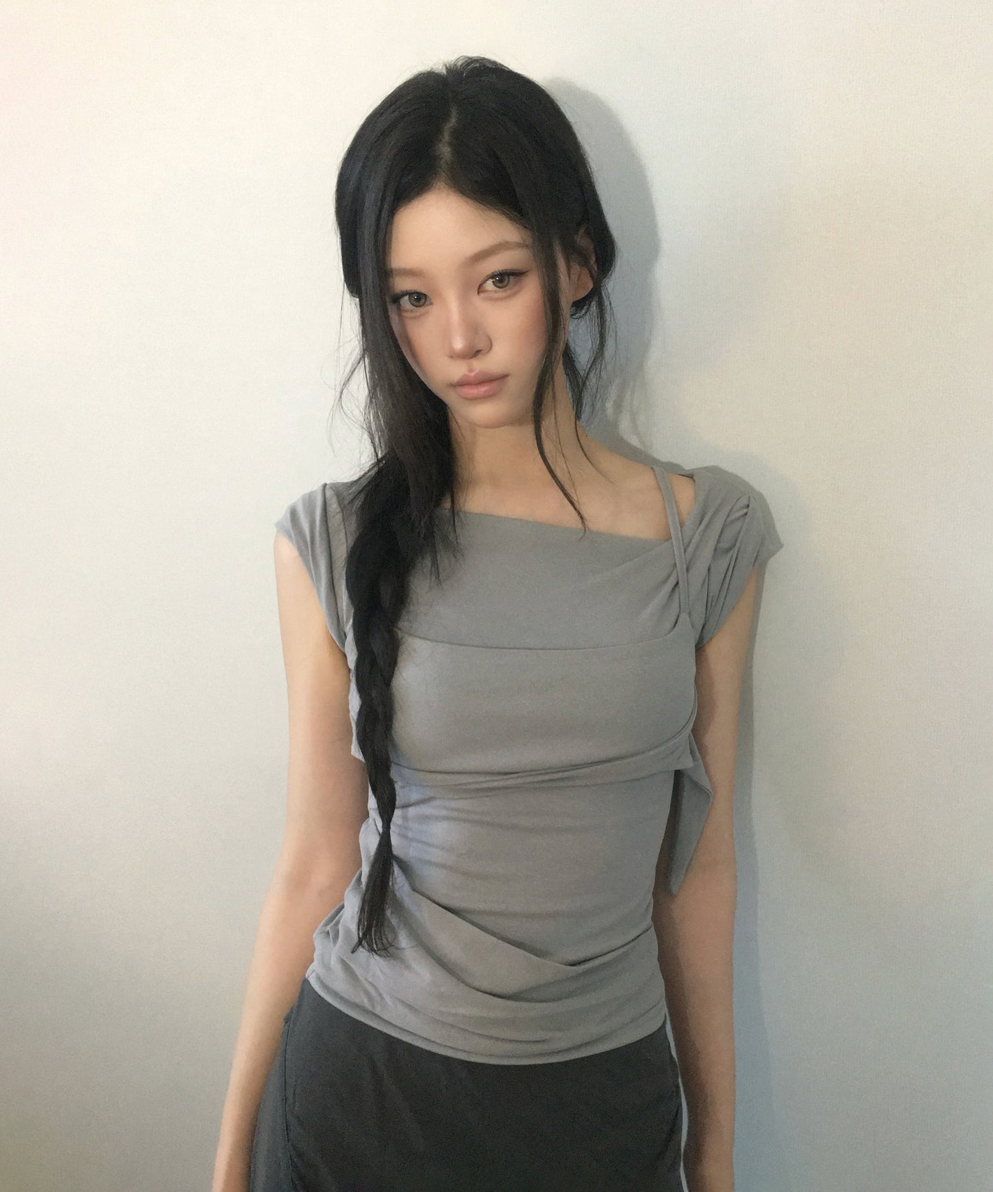LAYERED BUSTIER T-SHIRT GREY
