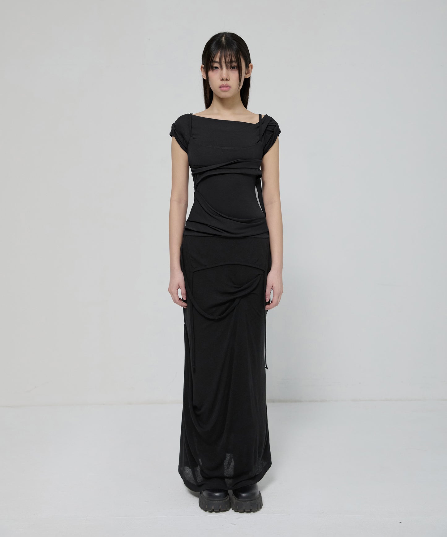 LAYERED BUSTIER T-SHIRT BLACK