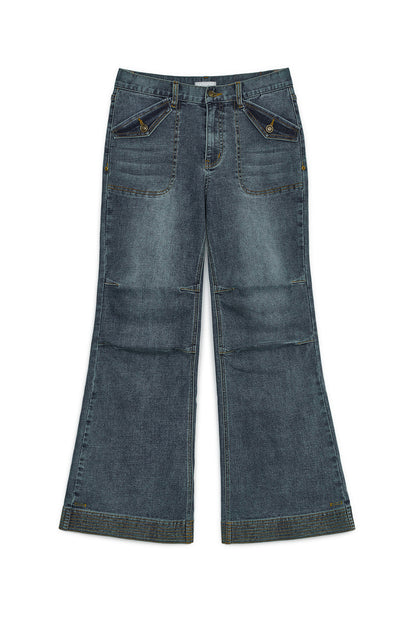 SEMI BOOTS-CUT DENIM PANTS BLUE